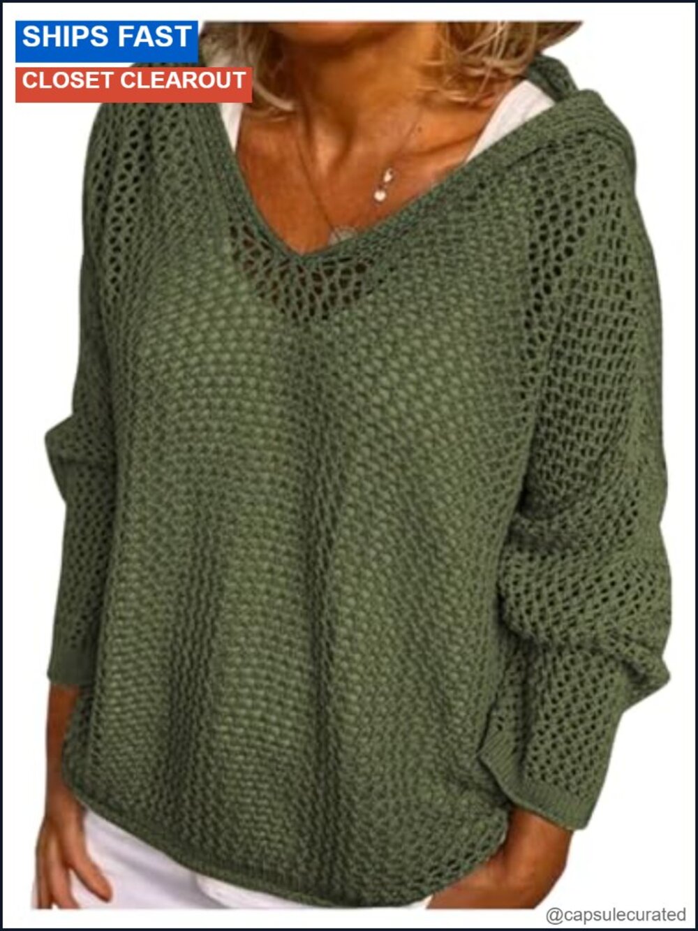 Crochet Hollow Out Knit Hooded Pullover Sweater Long Sleeve Cover Up